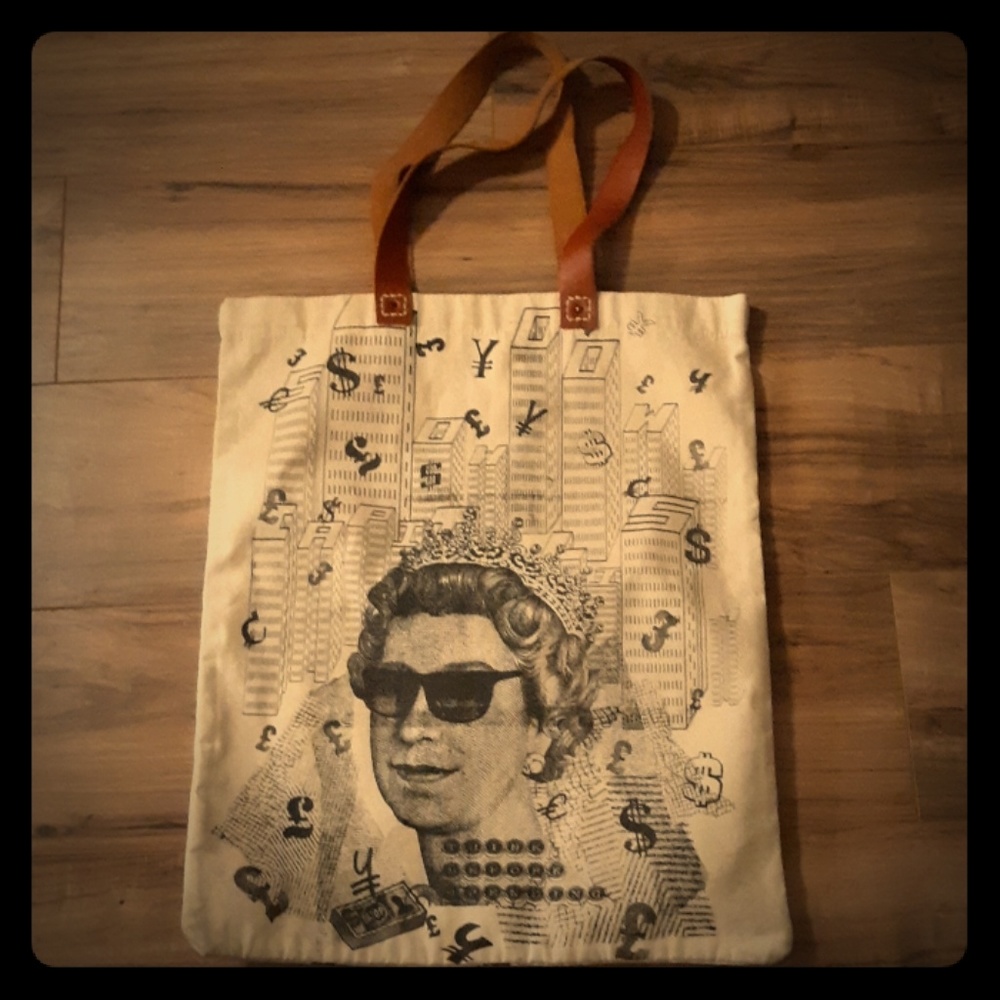Huge Custom Tote Bag. Queen of England Currency